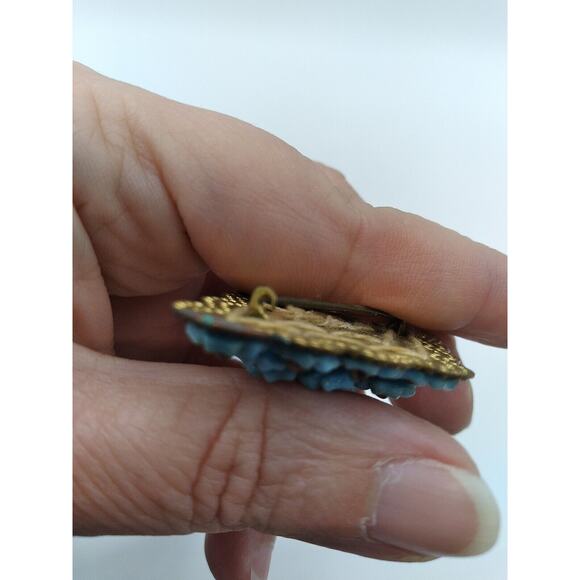 Vintage Miriam Haskell Unsigned Light Blue Milk Glass Flower Brooch Beaded - Picture 5 of 8